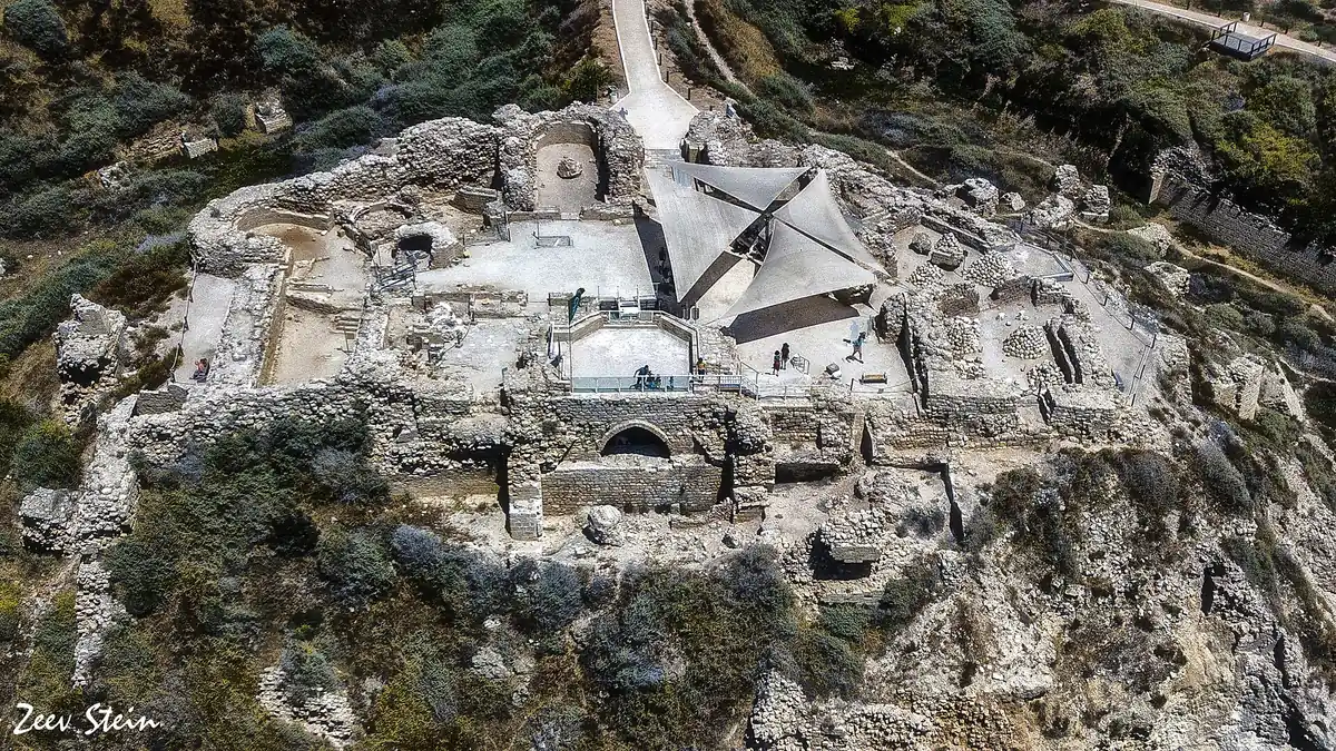 Ruins of the Crusader fortress at Apollonia National Park above the sea at Herzliya