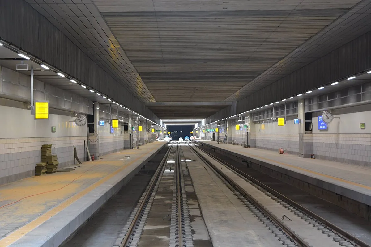 Underground platforms of Ra'anana South railway station, on the south-east edge of the city
